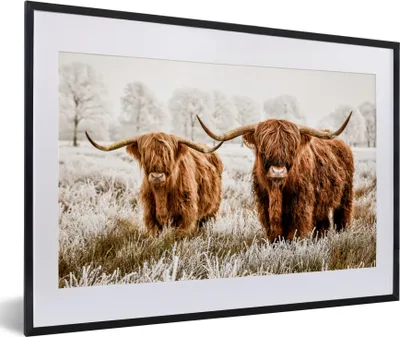 Produktbild von MuchoWow® Gerahmtes Poster Schottischer Hochländer - Kuh - Tiere - Natur - Heidekraut 60x40 cm - Poster mit Schwarzem Bilderrahmen Wandposter Rahmen Foto Bilder - Schlafzimmer - Plakat in Rahmen - Drucken