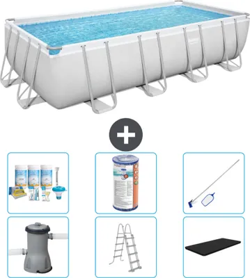 Produktbild von Bestway Rechteckiges Power Steel-Schwimmbecken – 488 x 244 x 122 – Grau, inklusive Pumpe – Leiter – Abdeckung Wartungspaket - Filter - Reinigungskit