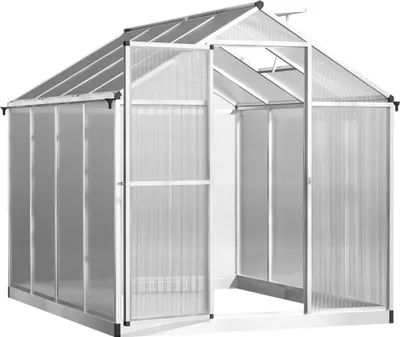 Image de Outsunny Serre de Jardin Aluminium Polycarbonate 4,6 m² dim. 2,42L x 1,9l x 1,95H m Lucarne Porte loquet
