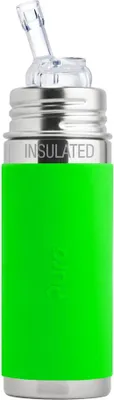 Produktbild von Pura Kiki Isolierflasche mit Strohhalm, Edelstahl mit Silikonhülle Sleeve, 250 ml Grün