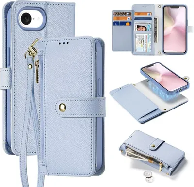 Zdjęcie produktu dla Etui z portfelem DUX DUCIS na iPhone'a 16e - niebieskie