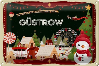 Produktbild von Blechschild Weihnachten Grüße aus GÜSTROW 30x20cm