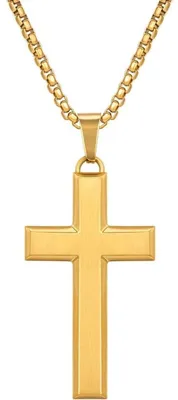 Produktbild von Kreuz Kette Herren 18 Karat Vergoldet 2.5mm Edelstahl mit Mattem Kreuz Anhänger 46-61cm Golden