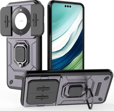 Produktbild von Hülle für Huawei Mate 60 Pro Dual Layer Handyhülle Schiebe Kamera Schutz und Ringhalter Ständer Lila