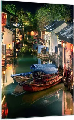 Produktbild von Bilder auf glas - Einteilig - Chinesisch Stadt Nacht - 70x100cm - Glasbilder - Wandbilder - Bilder - zum Aufhängen bereit - Wanddekoration aus Glas - Glas Bilder - Wandbild auf Glas - GPA70x100-4657