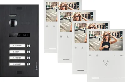 Produktbild von BALTER EVO QUICK Video Türsprechanlage Schwarz Set für 4-Familienhaus 4x 4,3" Monitor