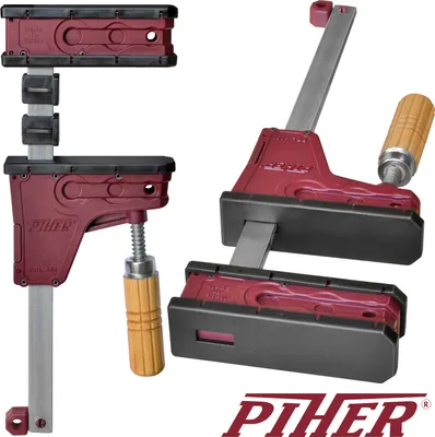 Two Piher clamps are shown against a white background. The clamp on the left is shown from the side, and the clamp on the right is shown at an angle.
