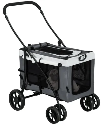 Image de Poussette pliable pour chien avec panier amovible, poussette pour chat et chien en acier Oxford, gris | 81 x 58 x 97,5 cm | 7,2 kg | Roues en EVA et freins arrière