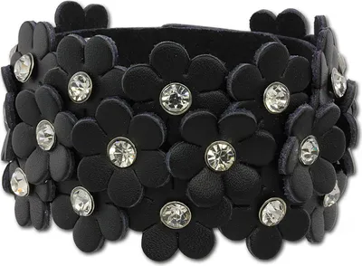 Produktbild von SilberDream Armband -gegerbtes Rindsleder- schwarz Glitzer Blumen Damen LA5668S