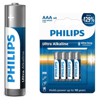 Produktbild von Philips Akku LR03E4B/10, Einwegbatterie, Alkali, 1,5 V, 4 Stück(e), 10,5 mm, 45,5 mm