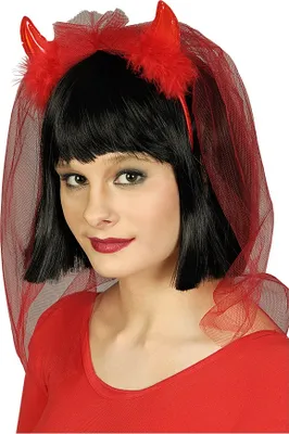 Produktbild von K80540802 rot Kinder Damen Teufel Haarreif mit Schleier