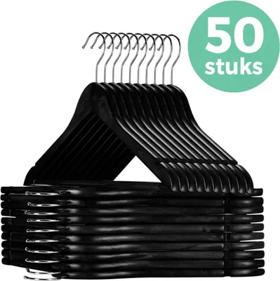 Produktbild von LifeGoods Kleiderbügel - Holzbügel - Hosenbügel - Hartholz - Drehbarer Metallhaken - Schwarz - 50 Stück