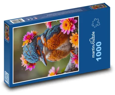 Zdjęcie produktu dla Puzzle 1000 Zimorodek wśród kwiatów - martinpuzzle