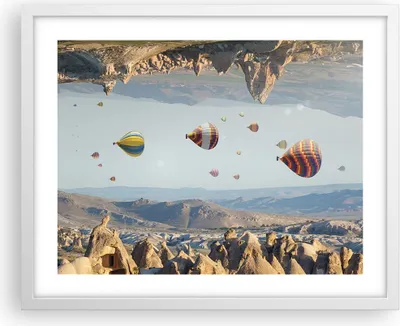 Produktbild von Gerahmtes Poster - Weißer Rahmen - Surrealismus Flug Luftballons - 50x40 cm - Wand Bild - Wanddeko - Wandbilder - Kunstposter - Wandposter - Bilderrahmen - Bilder - Kunstdruck - P2WAA50x40-4454