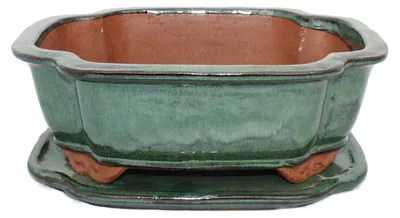 Obrázek produktu pro Bonsajová miska s podšálkem Velikost 4 - zelená - haitský ovál - Model I4 - D 26cm - Š 20,5cm - V 8,5cm