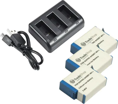 Produktbild von Set- : 3-fach Ladegerät für Hero 9 Hero 10 Hero 11 + 3x Li-Ion Akku (3,85V / 1900mAh) ersetzt AHDBT-901 ADBAT-001