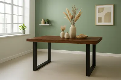 Produktbild von Esstisch 180x90cm Akazienholz nussbaumfarben gerade Kante U-Gestell schwarz RIO