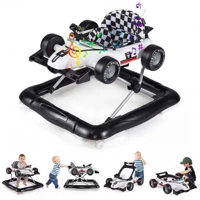 Imagen del producto de COSTWAY, coche andador 4 en 1, con asistencia para caminar, altura ajustable en 3 niveles, asiento, volante y caja de música. Coche andador con ruedas para bebés de 6 a 18 meses