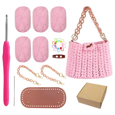Produktbild von Häkelset für Anfänger Häkelnadel Set für Häkeln Kleine Handtasche, Rosa