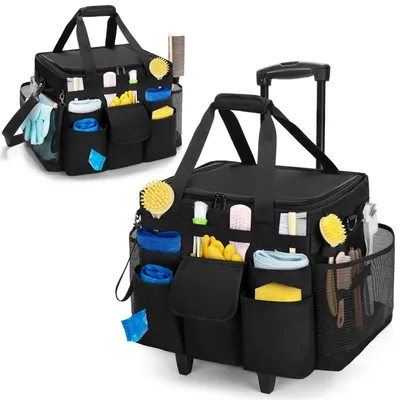 Reinigungstasche mit Deckel und Trolley, Schwarz, 41,9 x 29,2 x 33 cm