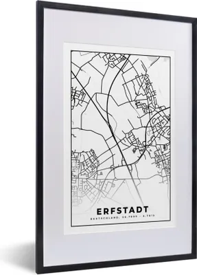 Produktbild von MuchoWow® Gerahmtes Poster Stadtplan - Karte - Erfstadt 40x60 cm - Poster mit Schwarzem Bilderrahmen Wandposter Rahmen Foto Bilder - Poster in Rahmen