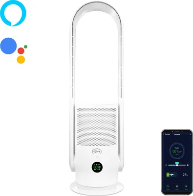Produktbild von djive ARC Portable leiser 2in1 Luftreiniger & Ventilator mit optionalem 6h Akkubetrieb, tragbar, ideal für Allergiker, HEPA 14, Timer, App, weiß