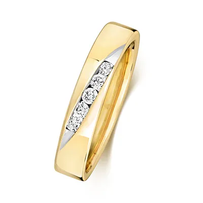 Produktbild von 9 Karat (375) Gold 4mm Flach Court Form Diamant Trauring/Ehering/Hochzeitsring Brillant-Schliff 0.15 Karat H - PK1, 49 (15.6); TRS380209KYRSJ