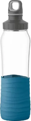 Produktbild von EMSA Trinkflasche Drink2Go Glas, 0,7 Liter, Silikonmanschette, aqua-blau
