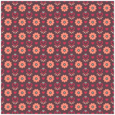 Produktbild von Wallario Premium Glasbild, freischwebende Optik, kräftige Farben, Größe 50 x 50 cm Motiv Muster mit Blumen und Herzen