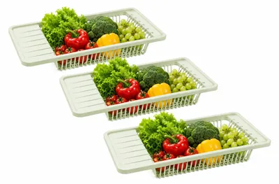 Obrázok produktu pre BAYLI, sada 3 ks, odkvapkávacie sitko, svetlozelené, 45,5 x 21 x 8,5 cm, kuchynské sitko, cedník, odkvapkávacia mriežka, plastové sitko na zeleninu, ovocie a šalát, stohovateľné, kuchynská pomôcka