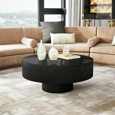 Obrázok produktu pre TWSOUL Konferenčný stolík Moderný okrúhly konferenčný stolík, 78,5 cm × 35 cm s vlnitým vzorom, čierny