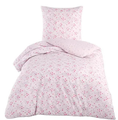 Produktbild von Bettwäsche Renforce 155x220cm 2-tlg Set Hellrosa Blumen mit Reißverschluss Wende