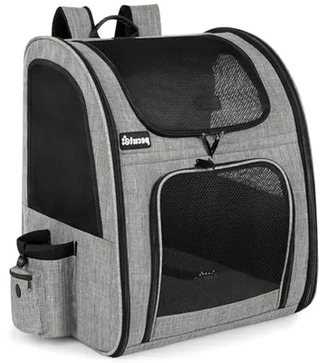 Image de Sac à dos pour animaux - Sac de transport pour animaux de compagnie - Transport sûr - Maille respirante - 49 x 40 x 33 cm - Gris et noir