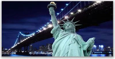 Produktbild von Acrylglasbilder 120x60 Wandbild Druck Brücke Freiheitsstatue Architektur