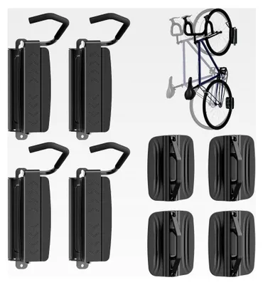 Produktbild von Vertikale Fahrrad-Wandhalterung mit Schwenkmechanismus - Platzsparende Fahrradaufhängung für Garagen und Innenräume, Tragkraft 35 kg (4 Stück)