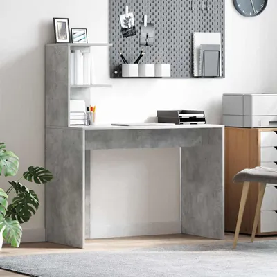 Image de Maison Exclusive - Bureau béton gris 102 x 50 x 124 cm Matériau dérivé du bois