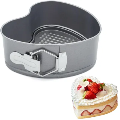 Productafbeelding van Famanu – Hartvormige springvorm van 17 cm, bakvorm met platte bodem, ideaal voor het bakken van taarten, pizza's en pannenkoeken