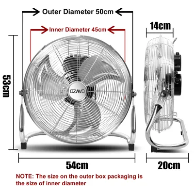Produktbild von ⌀50 cm Bodenventilator OZMH45 Standventilator 100W Windmaschine mit 3 Laufgeschwindigkeiten Tischventilator Metall Luftkühler Neigungswinkel