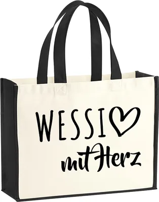 Produktbild von Huuraa Jutetasche Wessi mit Herz 21 Liter Black Jute und Baumwolle Einkaufstasche Geschenkidee