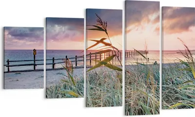 Produktbild von Bild auf Leinwand - Leinwandbild - 5 Teile - Strand Gras Horizont - 100x60cm - Wand Bild - Wanddeko - Wandbilder - Leinwanddruck - Bilder - Wanddekoration - Leinwand bilder - Wandbild - EG100x60-4625