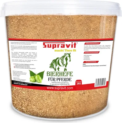 Produktbild von Supravit Bierhefe 2kg | Ergänzungsfutter für Pferde für glänzendes Fell & gesunde Haut | Unterstützt die Verdauung