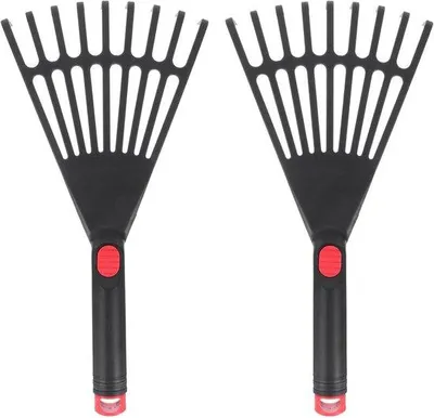 Immagine prodotto di Rastrello manuale ergonomico per giardinaggio e lavorazione del terreno - Set da 2 pezzi - Rastrello piccolo per foglie - Spargitore di pacciame