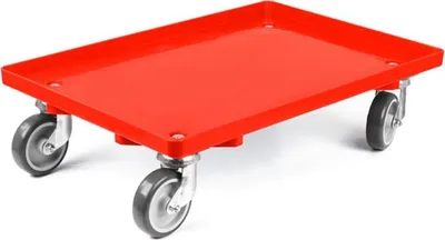 Produktbild von Transportroller für Euroboxen 60x40cm mit Gummiräder rot | Geschlossenes Deck | 4 Lenkrollen | Traglast 300kg | Kistenroller Logistikroller Rollwagen Profi-Fahrgestell