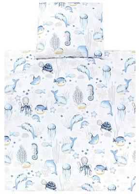 Produktbild von TupTam Unisex Baby Wiegenset 4-teilig Bettwäsche-Set: Bettdecke mit Bezug und Kopfkissen mit Bezug, Farbe: Meerestiere Blau, Größe: 80x80 cm