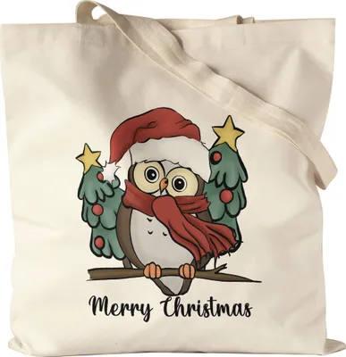 Produktbild von Merry Christmas Jutebeutel Stoffbeutel Geschenkidee Eule-Fans Süßes Motiv für Weihnachten für Familie Freunde