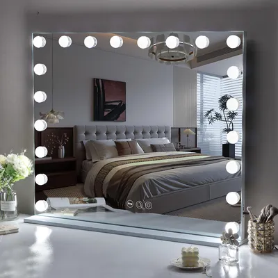 Produktbild von VANITII Hollywood Schminkspiegel 95cm x 76cm mit Beleuchtung 20 Dimmer Leuchten 3 Lichtmodus Kosmetikspiegel für Badzimmer Schminktisch Weiß