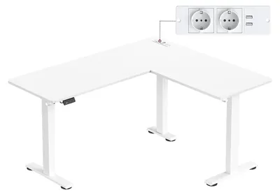 Zdjęcie produktu dla Biurko w kształcie litery L – biurko do biura – stanowisko pracy – stacja ładowania – 140 x 160 x (72–120) cm