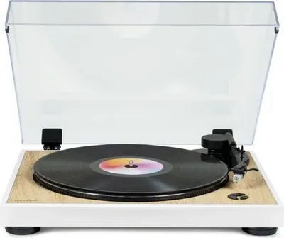 Image de Platine Vinyle THOMSON TT301, Design Bois et Blanc, Tête de Lecture Audio-Technica AT3600L, 33/45 Tours