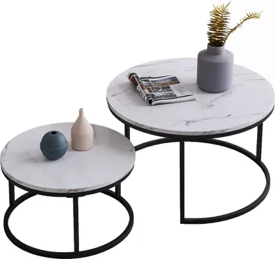Obrázok produktu pre Konferenčný stolík Fortuna Lai Mramorový konferenčný stolík (sada, 2 kusy), 2 v 1, Ø 80 x 45/Ø 60 x 33 cm, kovový rám