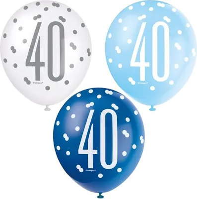 Produktbild von 6 Luftballons blau & silber Zahl 40